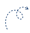 A blue dashed arrow, reminiscent of the flow in custom branded promotional products, curves upward to the right, loops around once, and points to the right.